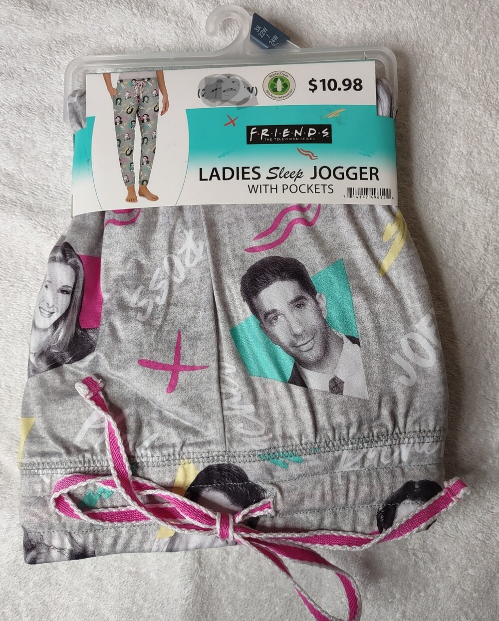 Friends Pajama Pant Women Large 12-14 Gray Portraits Jogger Sleep Pants NEW